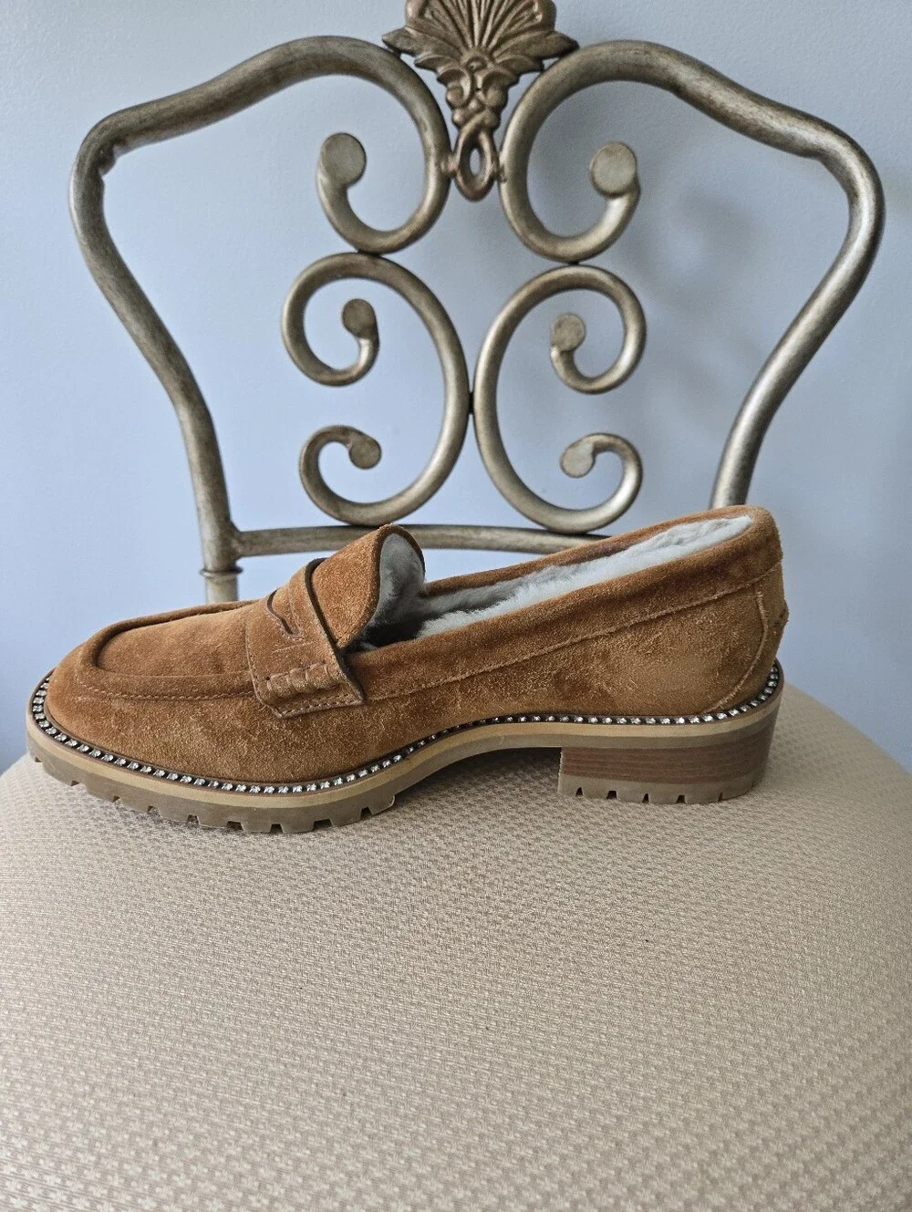 Jimmy Choo Brown Suede Crystal Embellishments Loafers, Size 39.5 - Picture 10 of 12